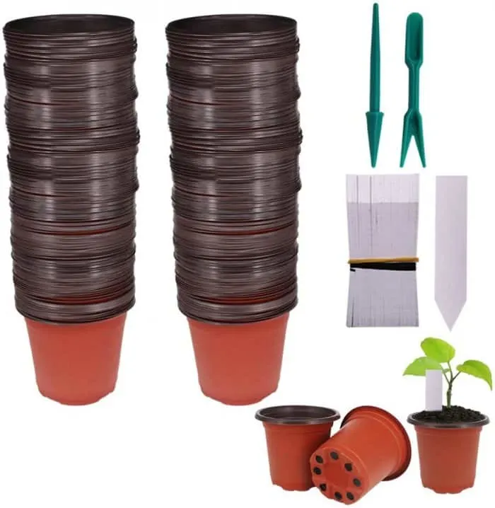 Huvai 100 Pcs 4" Plastic Seedlings Plants Nursery Pots