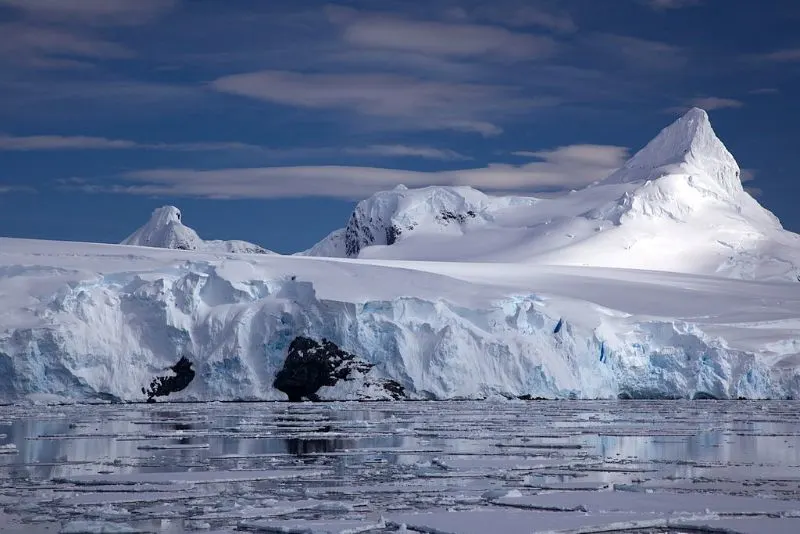 18 Types of Terrain You Need to Know 7 A tidewater glacier on the Antarctic coast with a sharply peaked mountain behind