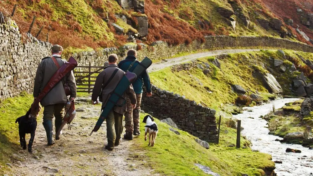 A group of hunters with dogs