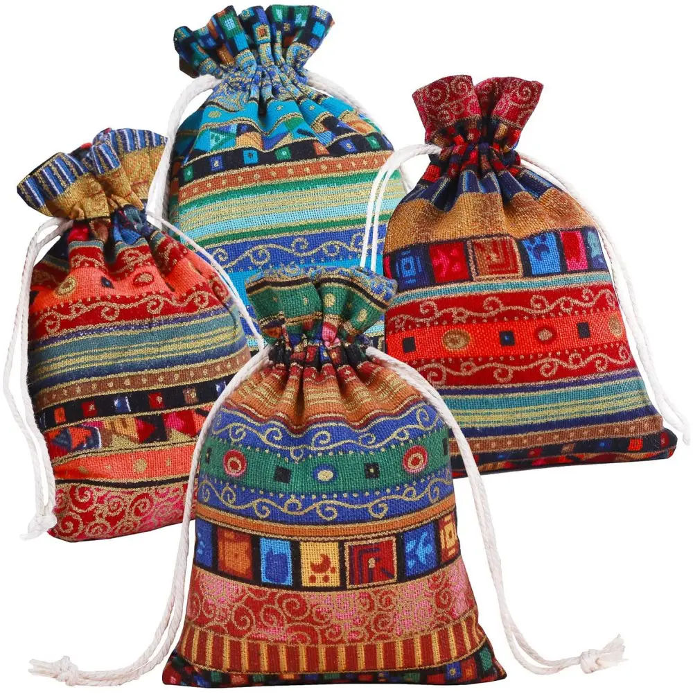10 Eco-Friendly Stand-Up Pouches 8 PINOWU Ethnic Style Drawstring Bags