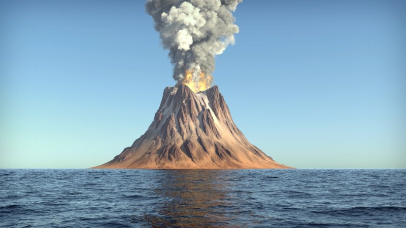 Volcano eruption on an island