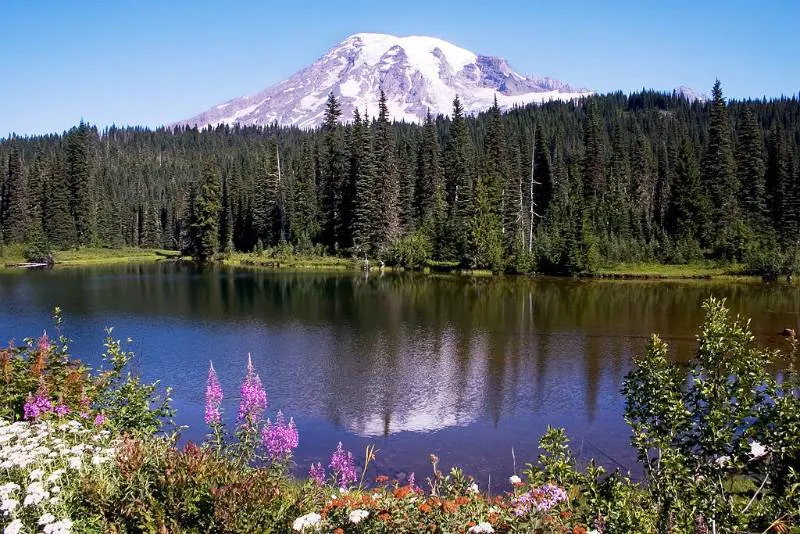 Mount Rainier in Washington a view from the lake