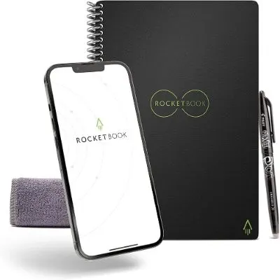 Rocketbook Smart Reusable Dot-Grid Notebook Color Black with a Pilot Frixion Pen & a Microfiber Cloth