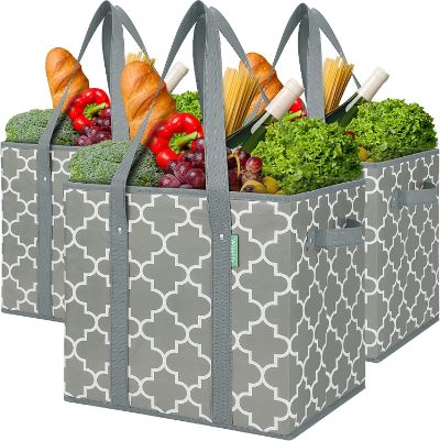 WISELIFE Three-Pack Reusable Grocery Tote Bags Color Gray