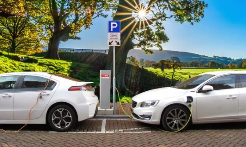 7 Best States for Sustainable Living 4 two white electric cars charging