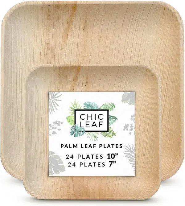 Case of 100 PacknWood 210BBA2416 Eco Friendly Compostable Wooden Disposable Plates 9.5 x 6.3 Palm Leaf Rectangular Plate 