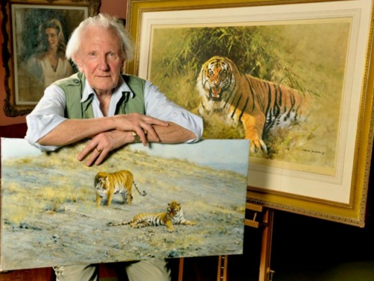 David Shepherd with his Tiger paintings