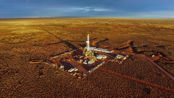 Aerial photo of hydraulic fracturing