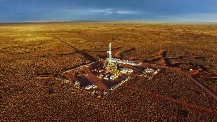 Aerial photo of hydraulic fracturing