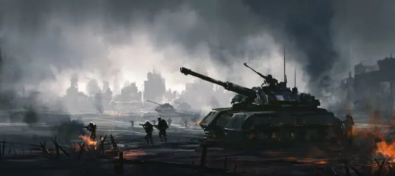 How Does War Affect Animals? 1 Cruel war scenes, digital painting,3D illustration.