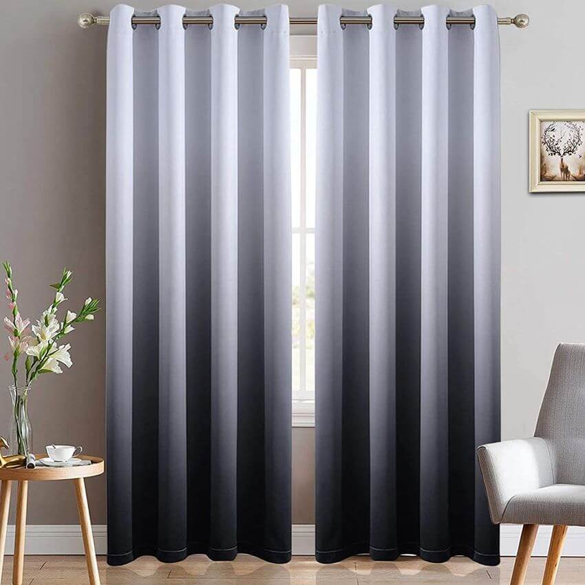 Yakamok Room Darkening Black Gradient Color Ombre Blackout Curtains with Grommet