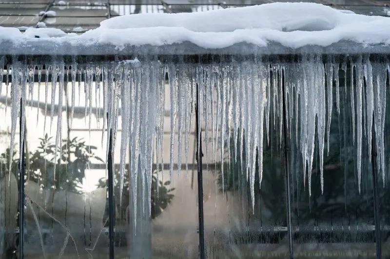 big icicles hanging outside glass walls