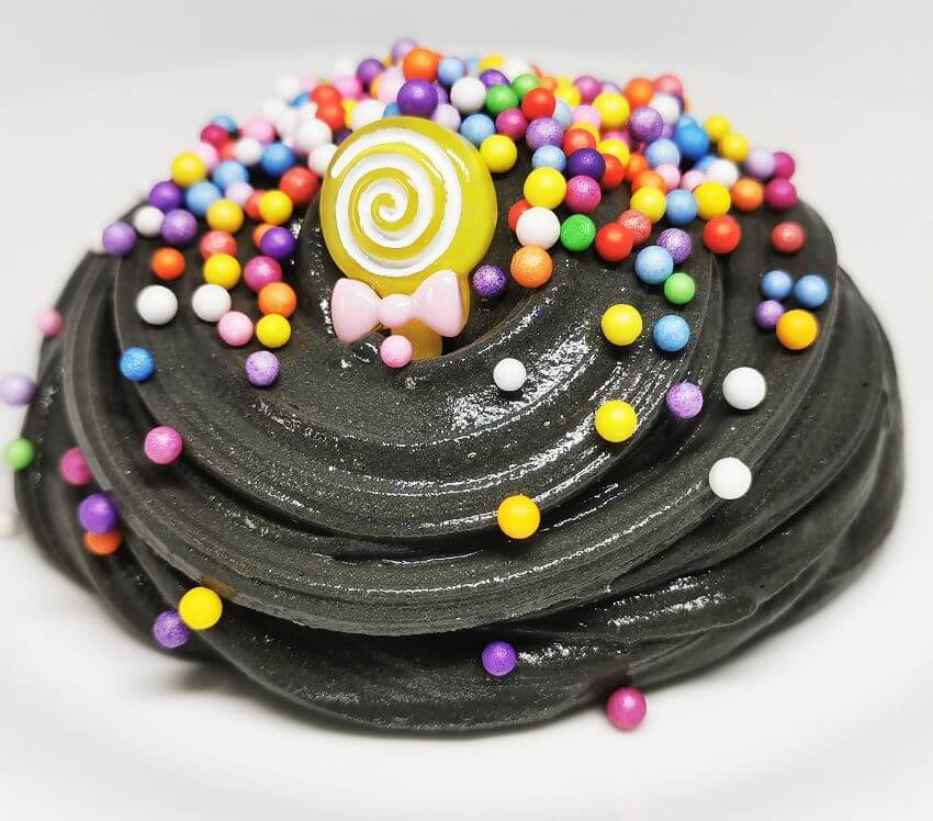 Black Slime With Colorful Beads and Glitters