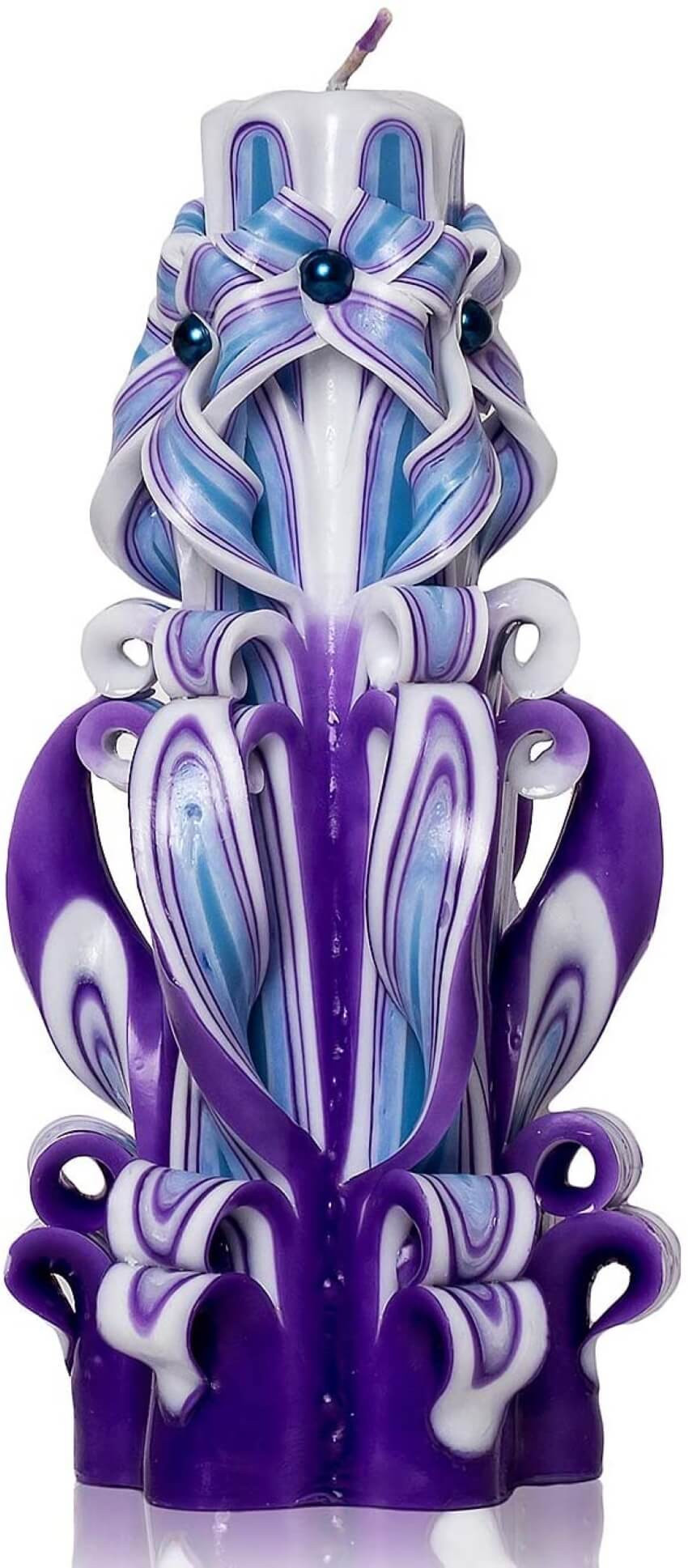 Purple Blue White Handcrafted Carved Candles