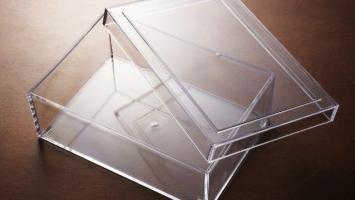 Empty acrylic box on table