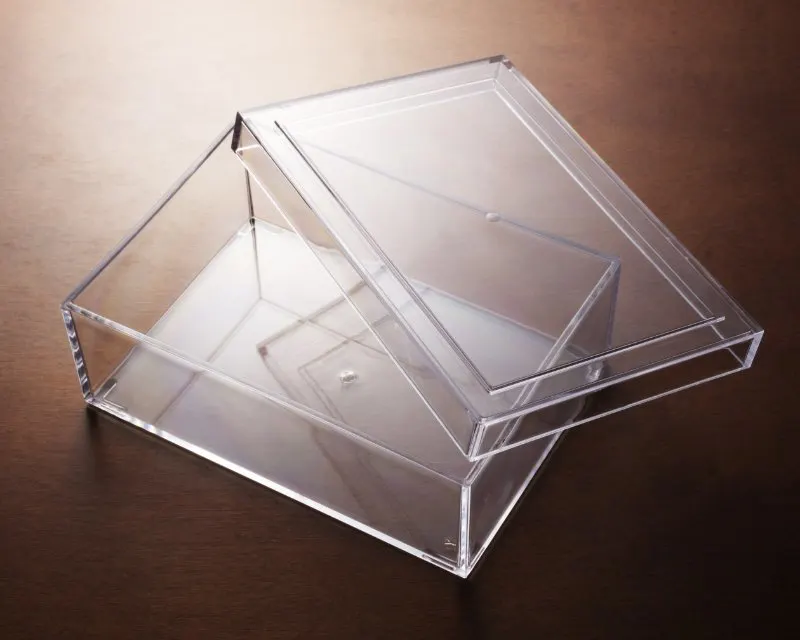 Empty acrylic box on table 