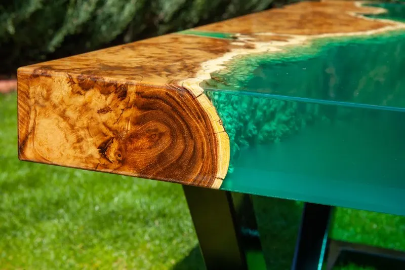 close up of epoxy resin handmade wooden table