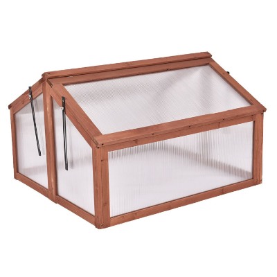 Double Box Garden Cold Frame Wooden Greenhouse by Costway