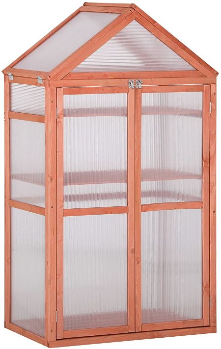 Outsunny Orange Garden Wood Cold Frame Greenhouse