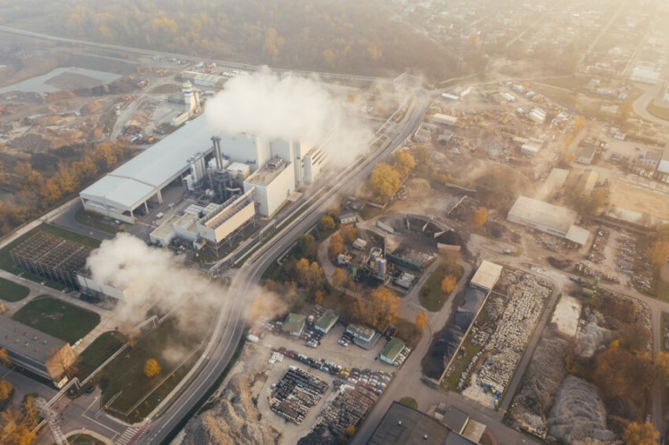 Aerial View of a Power Plant and its Smoke