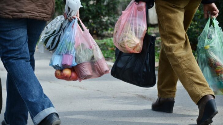 People carrying plastic bag for shopping