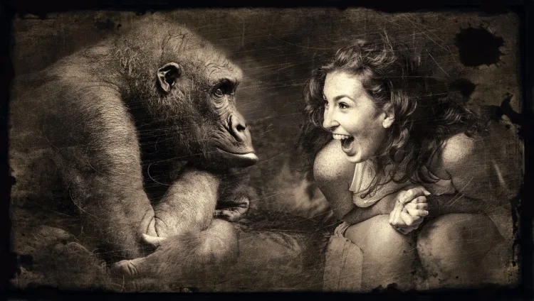 ape, woman composite