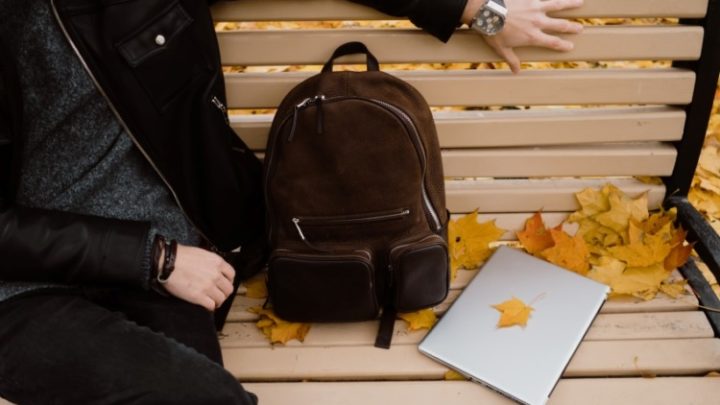 Brown Mini Backpack on a Bench