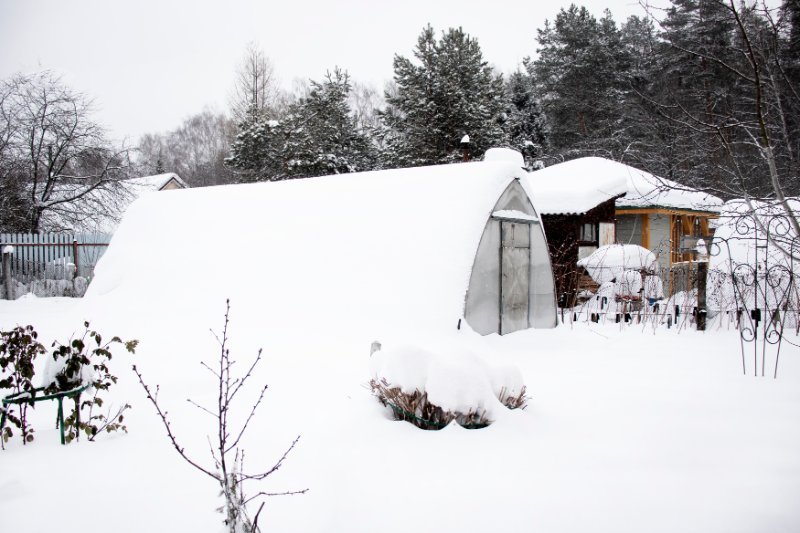 Greenhouse covered in snow