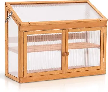 Mcombo 2-Tier Wooden Cold Frame Garden Greenhouse