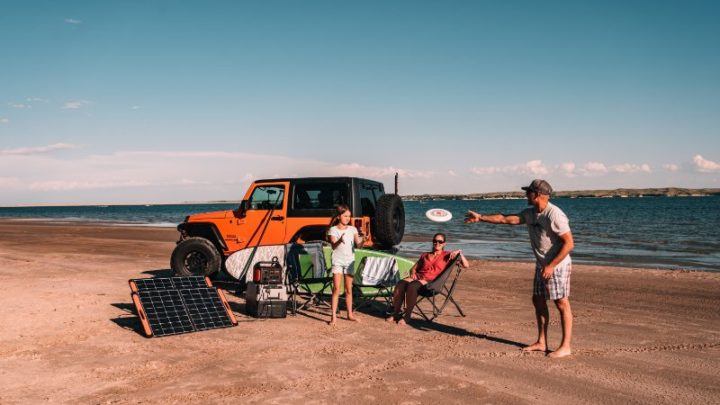 family Using a Solar Portable Generator