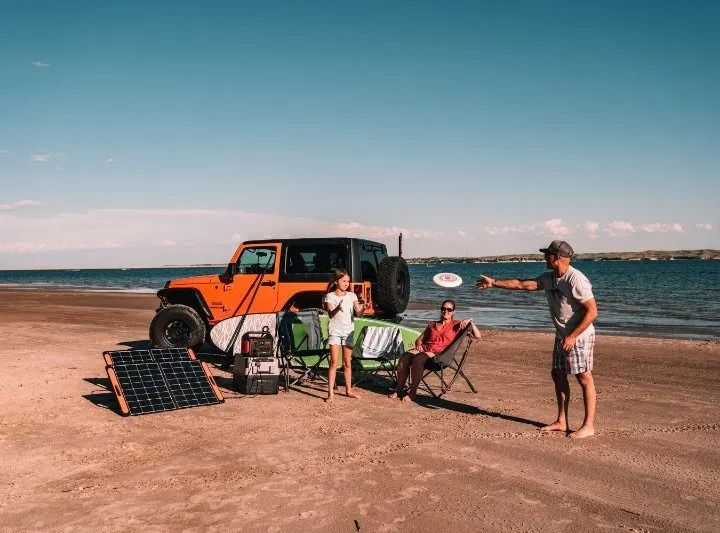family Using a Solar Portable Generator