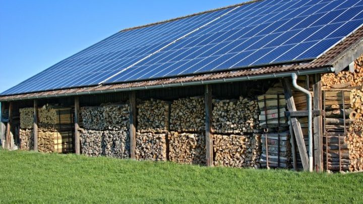 solar shed with logs