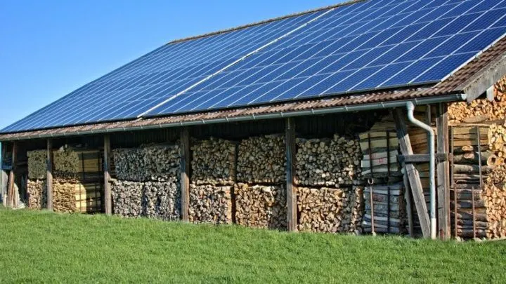 solar shed with logs