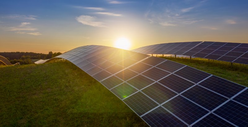 Sunset in a Solar Farm