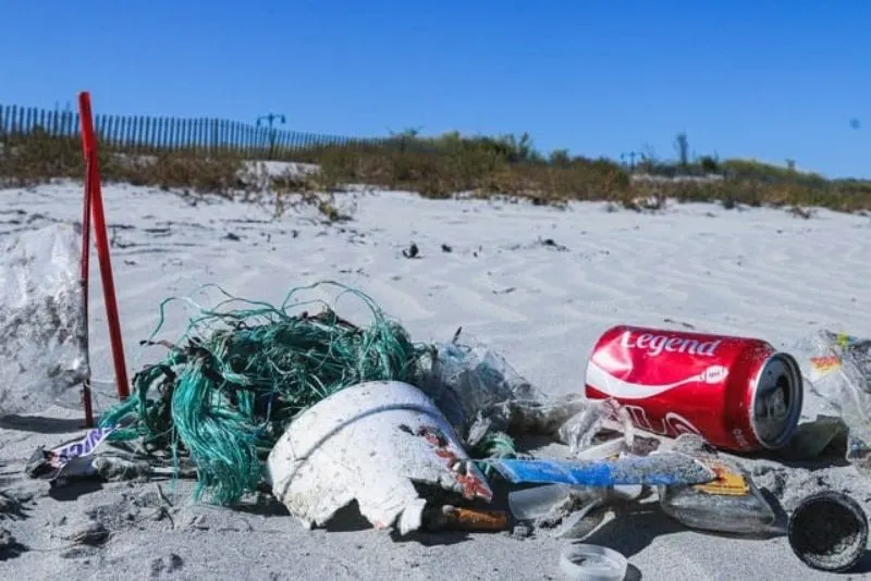 Plastic waste on the sand