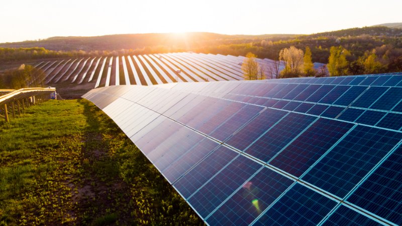 Solar Farm and Sunset