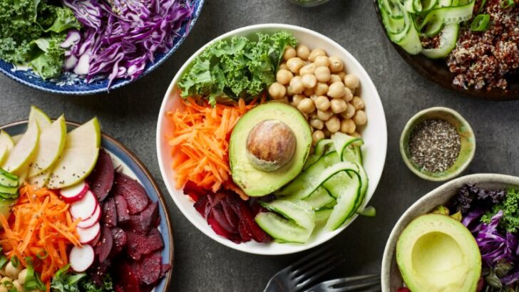 Bowl filled with vegetables top view