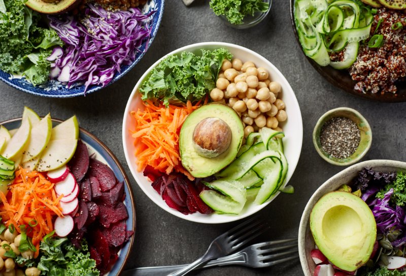 Bowl filled with vegetables top view