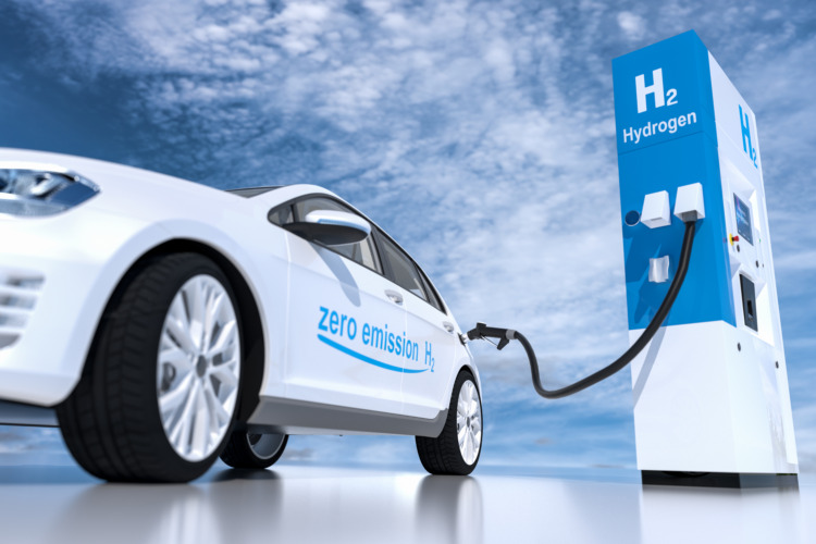 Hydrogen logo on gas stations fuel dispenser
