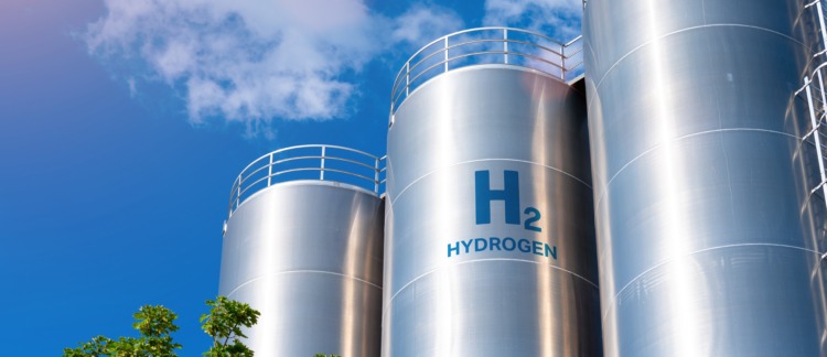 Hydrogen renewable energy production - hydrogen gas for clean electricity solar and windturbine facility