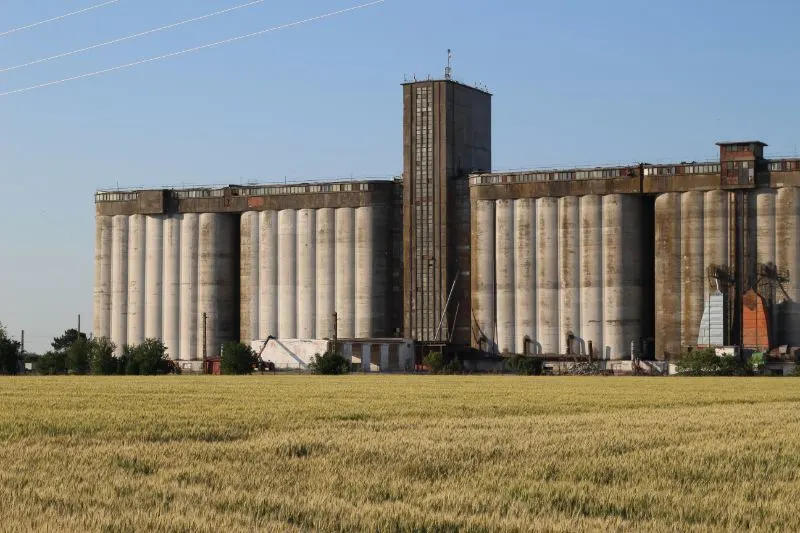 Industrial chimneys on an open land