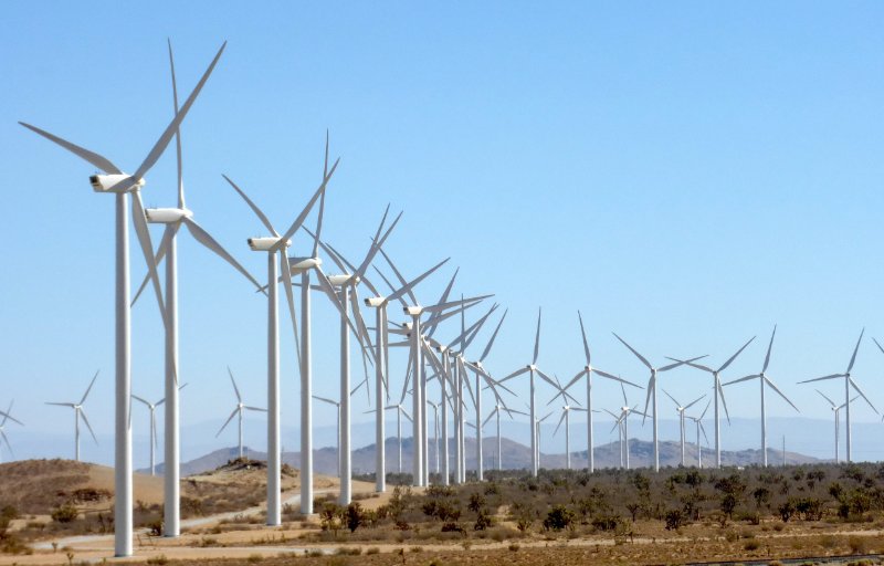 Wind turbines on a wind farm