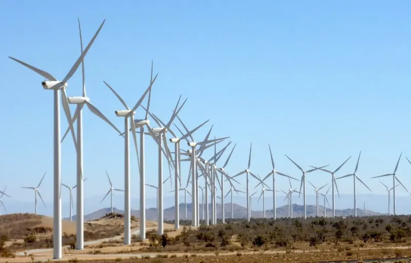 Wind turbines on a wind farm