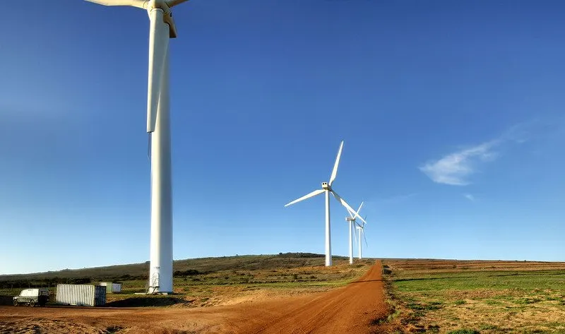 Wind turbine on an open field