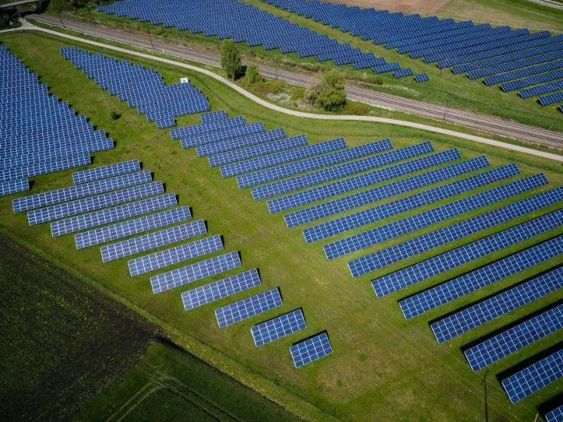 Farm for solar power, one of the different types of green energy