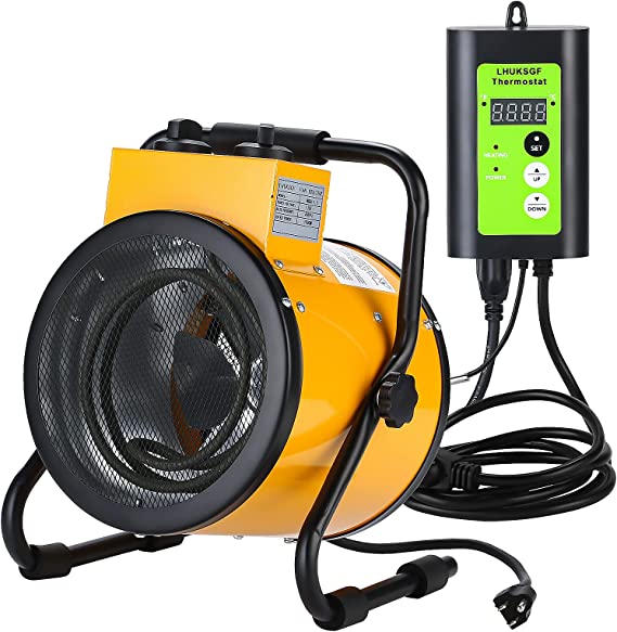 yellow heater for greenhouse with digital thermostat