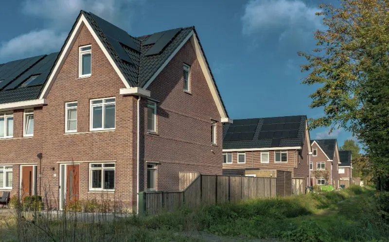 Newly built houses with solar panels in The Netherlands