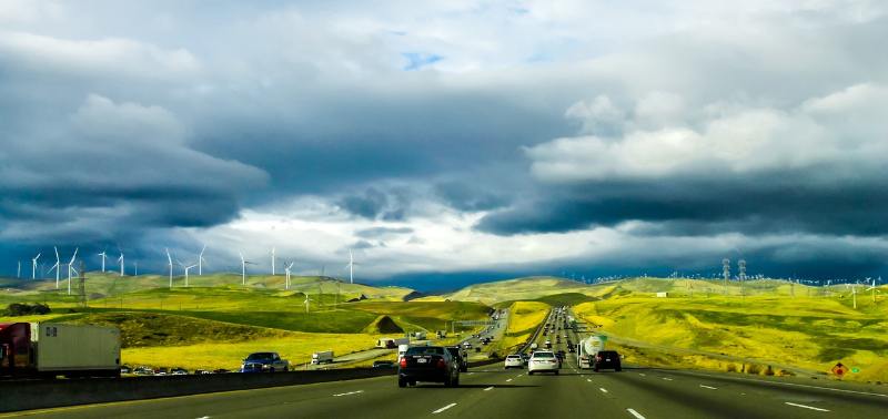 Wind turbines along the roads in California