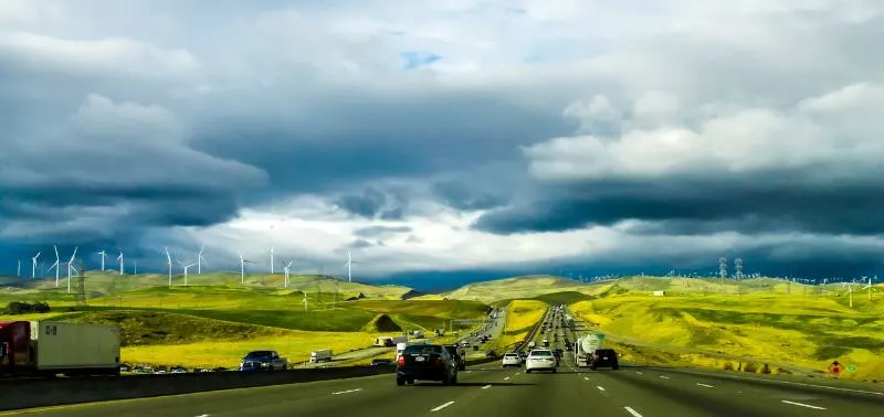 Wind turbines along the roads in California