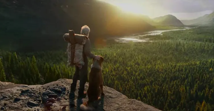 man and his dog overlooking a vast wildlife